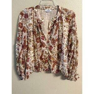 Fate Floral Print Blouse Long Sleeve Gathered Cuffs Cream Multi Size S